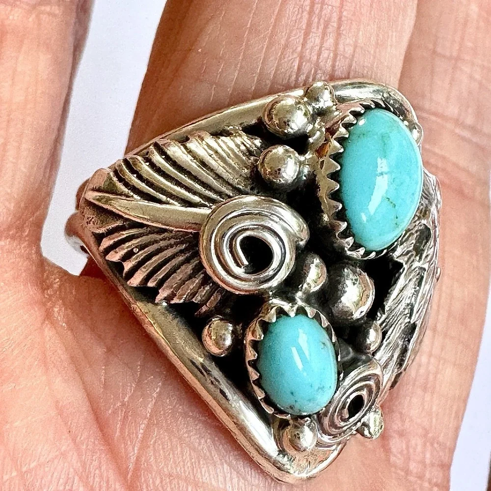 Navajo Eagle Turquoise Mens Ring Sz 12 Sterling Signed‎ DM Native American USA